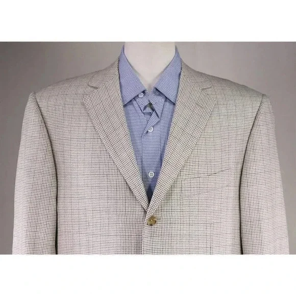 Pal Zileri Pearl/Black/Gold Check Woven Wool-Silk Sportcoat Blazer 42S